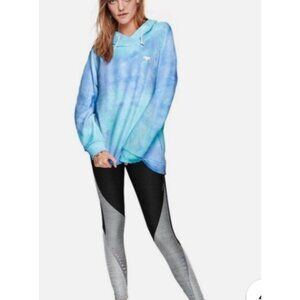 Victoria's Secret PINK Sz Medium Campus Funnel Neck Pullover Hoodie Blue Tie-Dye
